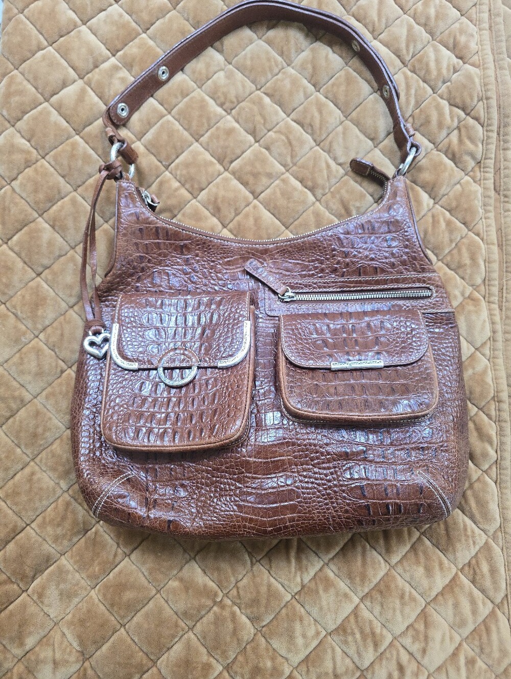Brighton Brown Croc-Embossed Shoulder Bag